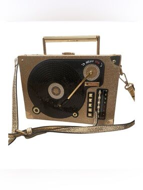 ALDO Djrazzle Gold Record Player Crossbody Bag Novelty Clutch